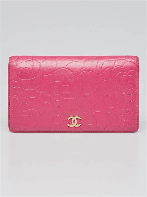 Chanel [Authentic] Pink Camellia Embossed Lambskin Leather 